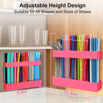 9.5” Large Acrylic Straw Holder for Cabinet Door, Reusable Adjustable Two-Part Straws Organizer with Ultra Sticky Adhesive Strips, 2026 Straw Storage for Kitchen Cupboard (Transparent)