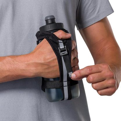 Nathan SpeedDraw 2 Insulated Handheld Running Water Bottle Flask 18oz – Double-Wall Insulation, Ergonomic Grip, Blast Valve Cap, Phone & Key Storage Pockets, Reflective Design