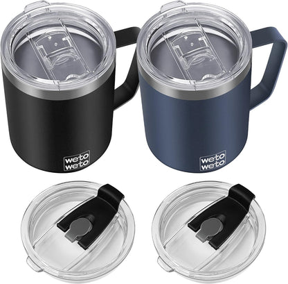 WETOWETO 14 oz Coffee Mug, Vacuum Insulated Camping Mug with Lid, Double Wall Stainless Steel Travel Tumbler Cup, Thermal Coffee Mug, Powder Coated Navy Blue