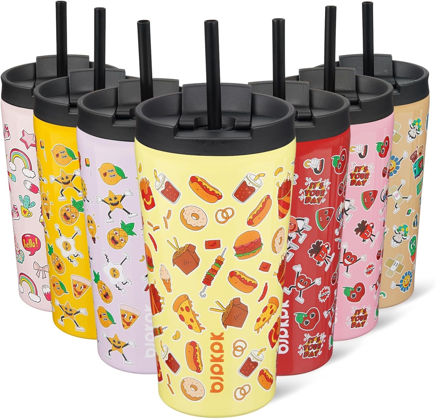 BJPKPK 22oz Insulated Tumbler With lid And Straw Stainless Steel Tumblers Travel Coffee Mug Reusable Thermal Cup,Sky