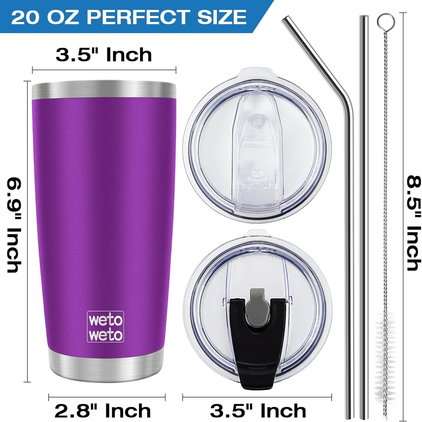 WETOWETO 20oz Tumbler, Stainless Steel Vacuum Insulated Coffee Travel Mug, Double Wall Powder Coated Insulated Coffee Mug Travel Mug with Lid Thermal Cup for Outdoor (Navy Blue, 1 Pack)