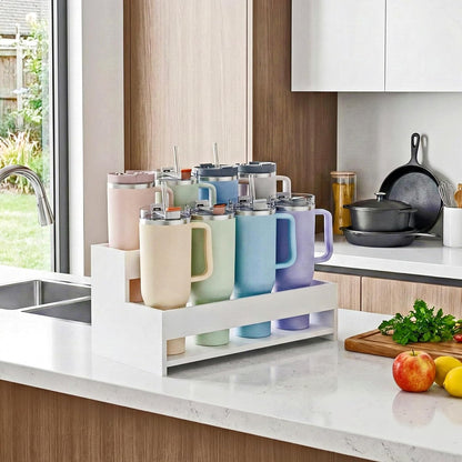 Water Bottle Organizer, 2-Tier 15.7" W Tumbler Holder for 8 Cups, Pantry Kitchen Storage Rack for Wine Bottles Countertop Cabinet