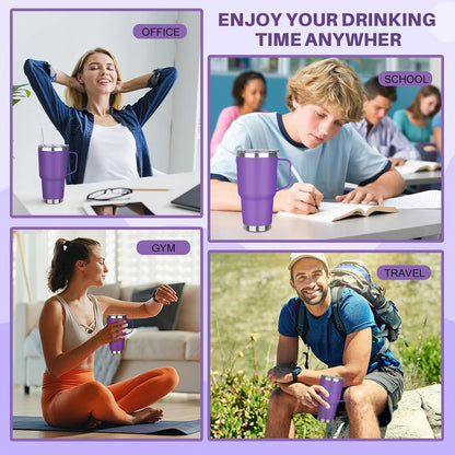 40 oz Tumbler with Handle, Insulated Tumbler with Lid and Straw, Reusable Stainless Steel Vacuum Insulated Cup, 100% Leak Proof Thermal Travel Coffee Mug Cup for Cold and Hot (Light Purple)