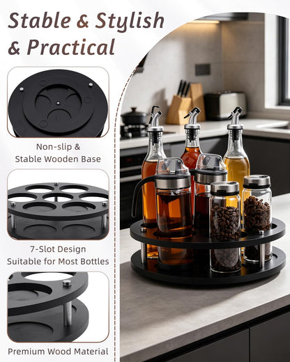 Rotating Wood Tumbler Organizer, 30 oz 40 oz Spinning Turnable Tumblers Holder, 360° Rotatable 7 Large Cups Bottle Tumbler Storage Display Stand, Rotate Syrup Organizer for Cabinet Countertop
