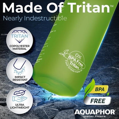 Nakii Filtered Water Bottle, Leakproof, BPA-Free, Motivational Markings, Travel, Everyday Use. 40-Gallon Filter, Replaces 300 Plastic Water Bottles. Includes 1 Filter, 22 FL Oz, Grey by Aquaphor