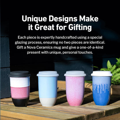 NOVA CERAMICS Coffee Tumbler – Travel Mug - On the Go Coffee Mug – Microwave & Dishwasher Safe Green Coffee Tumbler - Gifts For Women Men Him Her – 16oz – Monsoon