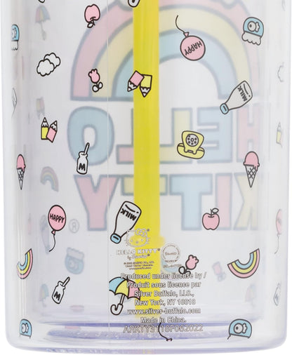 Silver Buffalo Sanrio Hello Kitty Milk Carton Pattern Plastic Boba Tumbler w Lid and Wide Straw, 24 Ounces