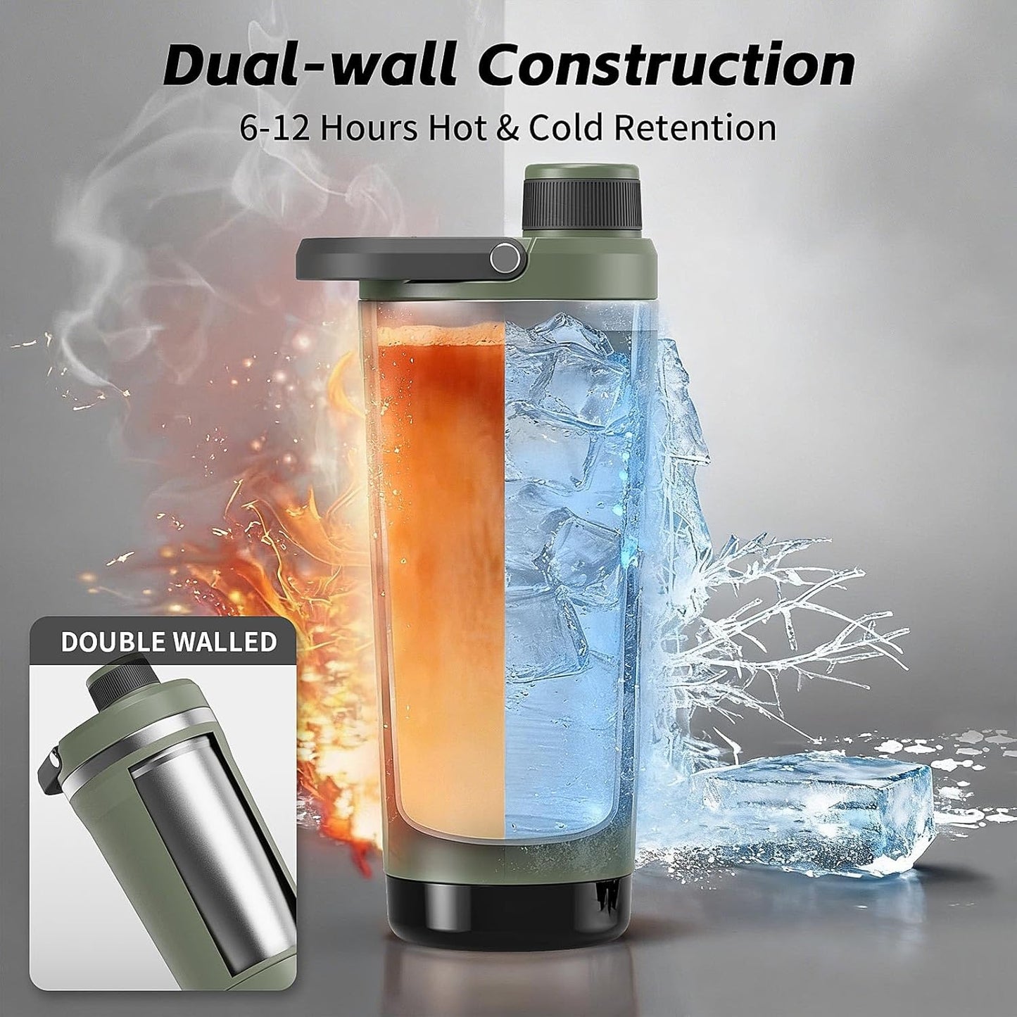 PROCHAIN Insulated Stainless Steel Shaker Bottle, Metal Shaker Cup for Protein Shakes with Storage, Leak-Proof Twist Lock Lid, Perfect for Gym Sports, 20 oz