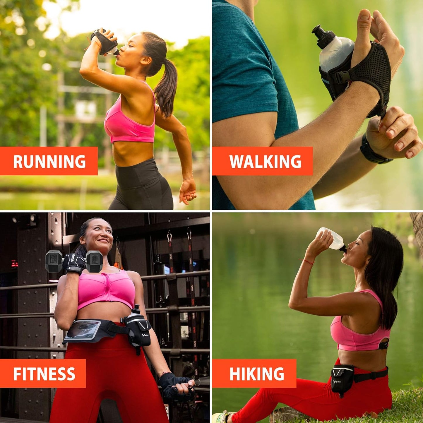 2-in-1 Running Fun: Handheld 12 Oz Water Bottle & Running Belt Add-On. No-Grip Design Straps on Hand & Slides on Belt. Waterproof Pocket for Money, Keys. Maximize Time, Freedom & Health