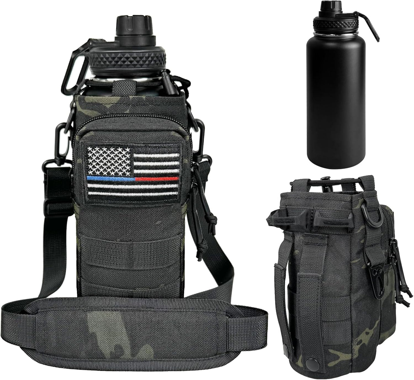 32 oz Insulated Water Bottle with Sleeve - Tactical Stainless Steel Gym Water Bottles for Men, Sports Water Bottle for Hiking Camping Outdoor with Camo Pouch