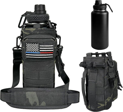32 oz Insulated Water Bottle with Sleeve - Tactical Stainless Steel Gym Water Bottles for Men, Sports Water Bottle for Hiking Camping Outdoor with Camo Pouch