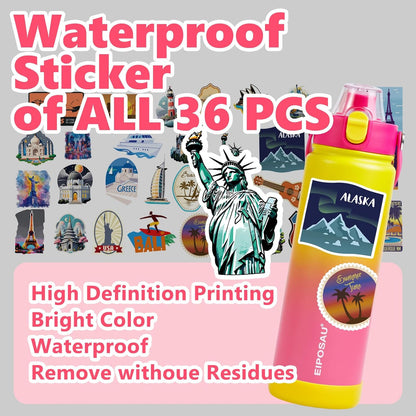 Insulated Water Bottle with Lid & Boot & Stickers, 24 oz Stainless Steel Sweat Free Bottle Keep Cold 24H, BPA-Free Sports Wide Mouth Water Bottle, BlueBlack