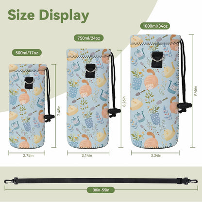 Neoprene 500ML/750ML/1000ML Water Bottle Bag Carrier, Portable Insulated Bottle Sling Holder Case Pouch with Adjustable Shoulder Strap for Men Women Walking Hiking Running