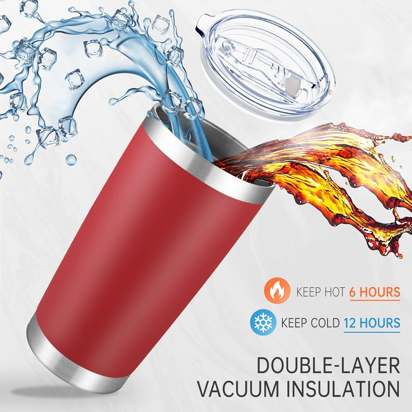 20 oz Tumblers Bulk Stainless Steel Tumbler with Lid Double Wall Vacuum Insulated Coffee Mug 20oz Powder Coated Cup for Hot and Cold Drinks, Stainless, 6 pack