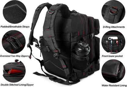 LHI Military Tactical Backpack for Men and Women 45L Army 3 Days Assault Pack Bag Large Rucksack with Molle System - Black - Colors A