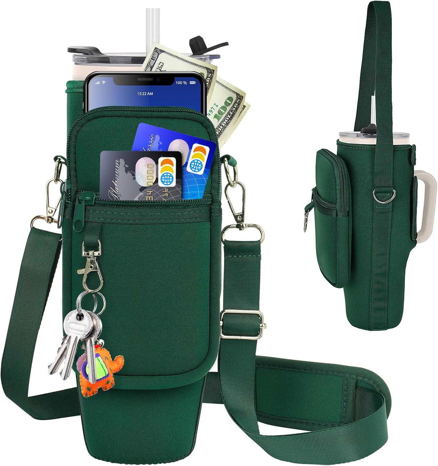 LEFOR·Z Water Bottle Carrier Bag with Phone Pocket Compatible with Stanley/Meoky 40 oz Tumbler with Handle,Water Bottle Holder Pouch with Adjustable Strap Compatible with Stanley Cup Accessories