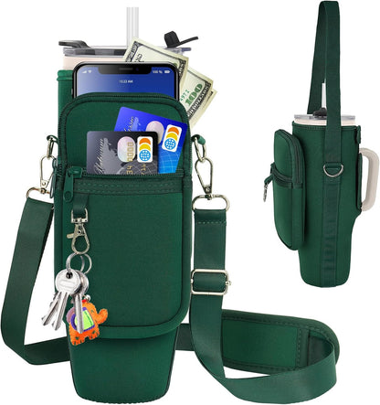 LEFOR·Z Water Bottle Carrier Bag with Phone Pocket Compatible with Stanley/Meoky 40 oz Tumbler with Handle,Water Bottle Holder Pouch with Adjustable Strap Compatible with Stanley Cup Accessories