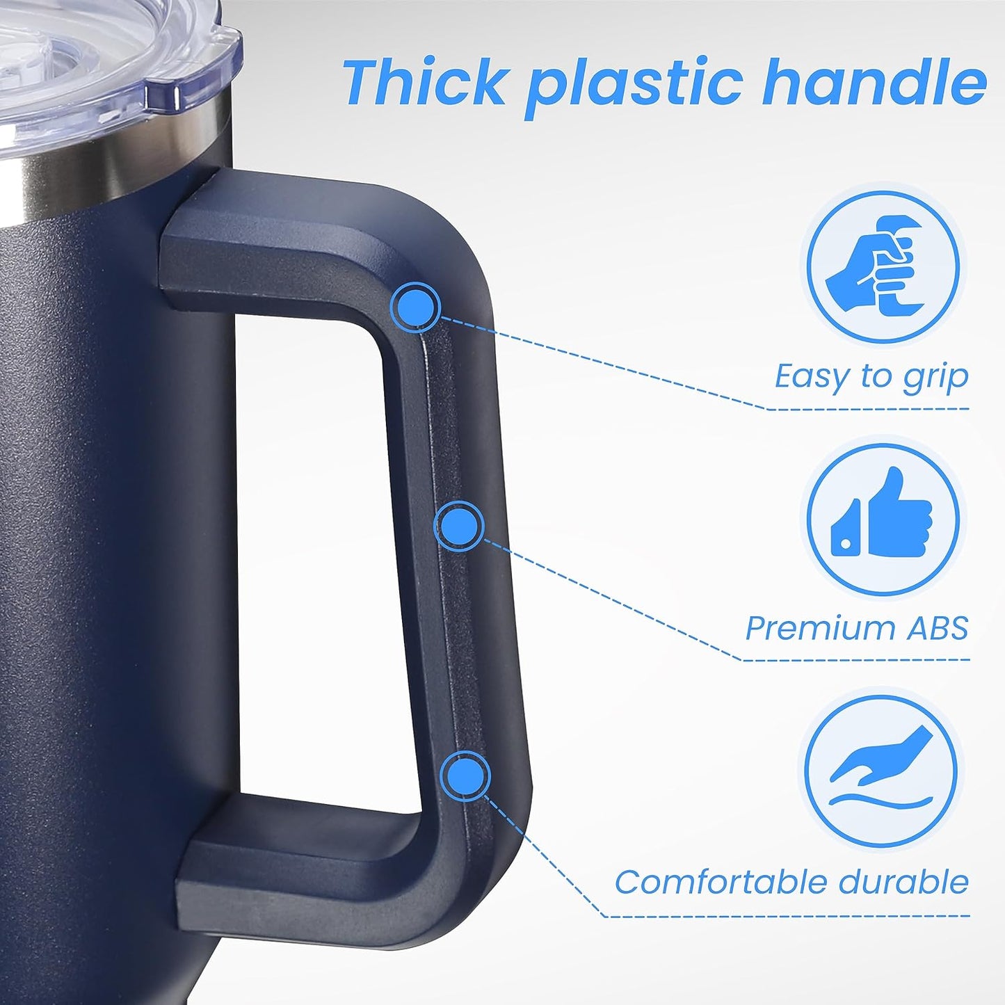DOMICARE 40 oz Tumbler with Handle and Straw, Stainless Steel Tumbler with Lid and Straw, Reusable Vacuum Insulated Cup, Travel Coffee Mug, Blue, 1Pack
