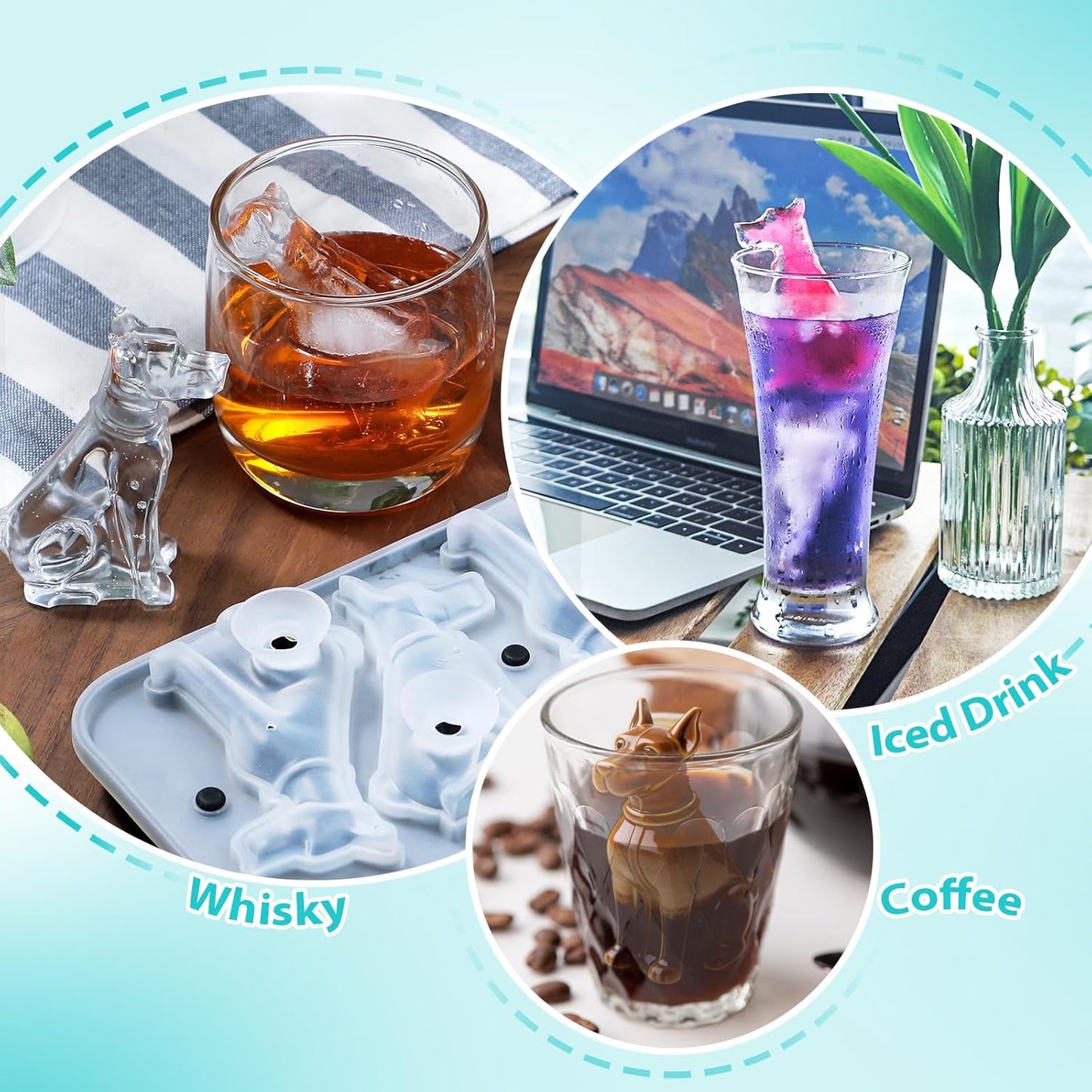 Koluti Nonstick Silicone 9 Ice Cubes Freezer Tray with Plastic Lid, 2-Pack Water Bottle Long Narrow Stick Ice Cube Mold Maker, Ideal for Sport Bottles, Cocktail and Whisky, Dishwasher Safe & BPA Free