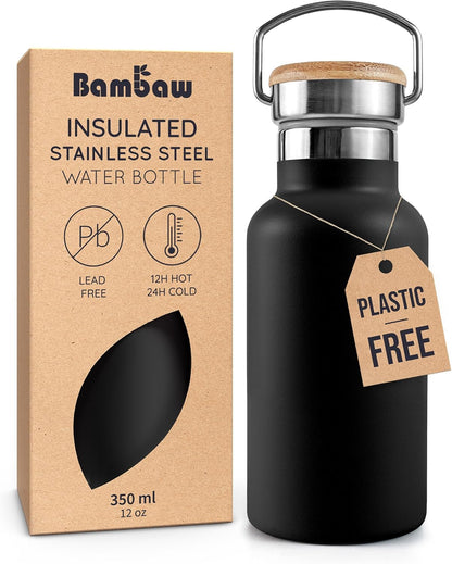 Bambaw 24 oz Stainless Steel Water Bottle, Insulated Metal Water Bottle Wide Mouth, Great for Hiking & Travel, With Handle Easy to Carry, Rust-Resistant & Durable (Aegean Blue)