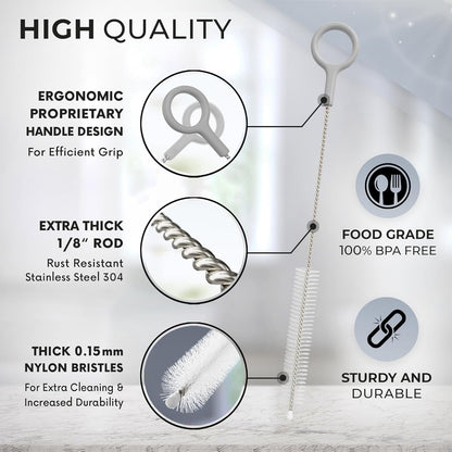 Buenalife Heavy Duty Cleaning Brushes Set of 4 - Extra Long Straw Cleaners for Metal and Plastic Reusable Drinking Straws, to Clean Small Spaces, Sippy Cups, Water Bottles - Sturdy Hard Brush Bristles