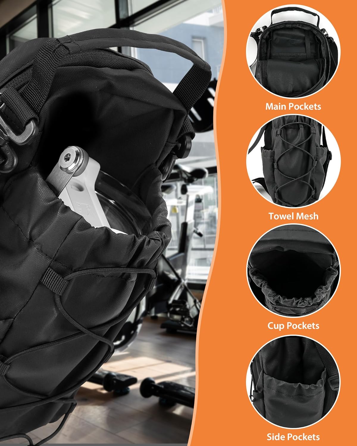 Magnetic Gym Bag for Men Women-Water Bottle Carrier Holder with Strap & Phone Pockets for 40oz Tumbler with Handle, 4 Built-in Magnets Small Gym Bag for Sports, Concert Airline Travel Walking