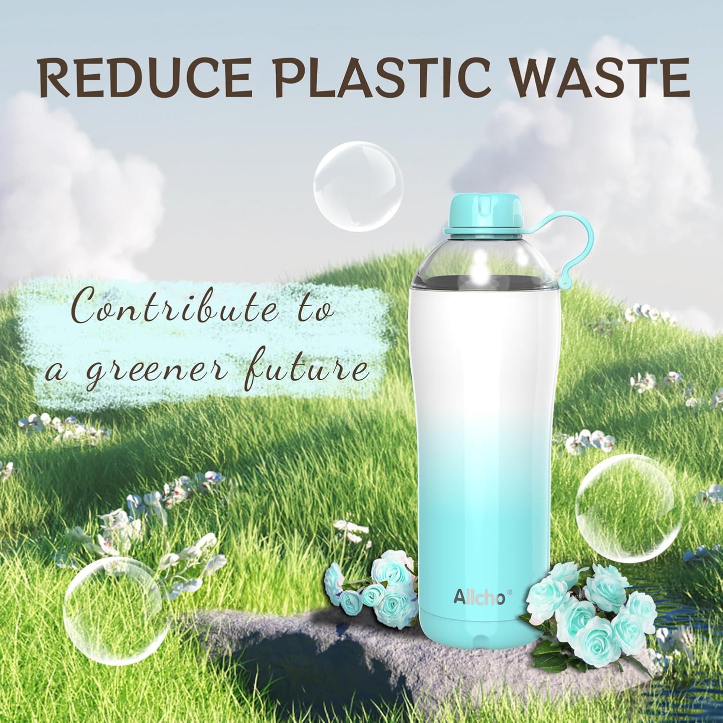 Allcho Insulated Water Bottle for Women, 18oz Stainless Steel Leak Proof Tumbler with 2 Lids, BPA-Free Tritan Chug & Straw Lid, Double Wall Vacuum Flask