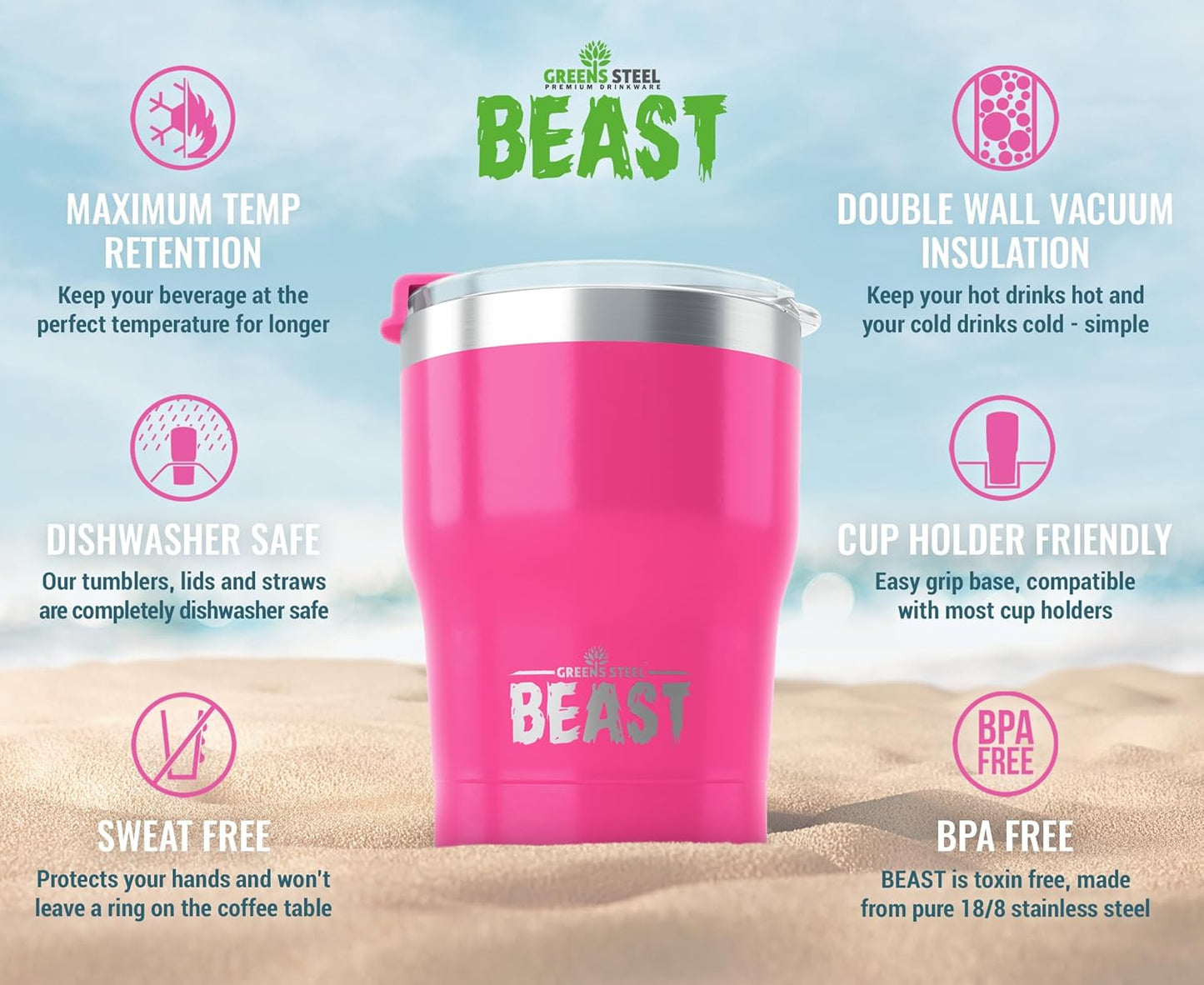 Beast 10 oz Tumbler Stainless Steel Vacuum Insulated Coffee Ice Cup Double Wall Travel Flask (Arctic White)