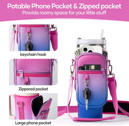 linmaya Water Bottle Carrier Bag for Stanley Cup 40/30oz with Phone Holder Pockets,Neoprene Water Bottle Cross-body Bag with Adjustable Shoulder & Hand Strap Stanley Cup Accessories