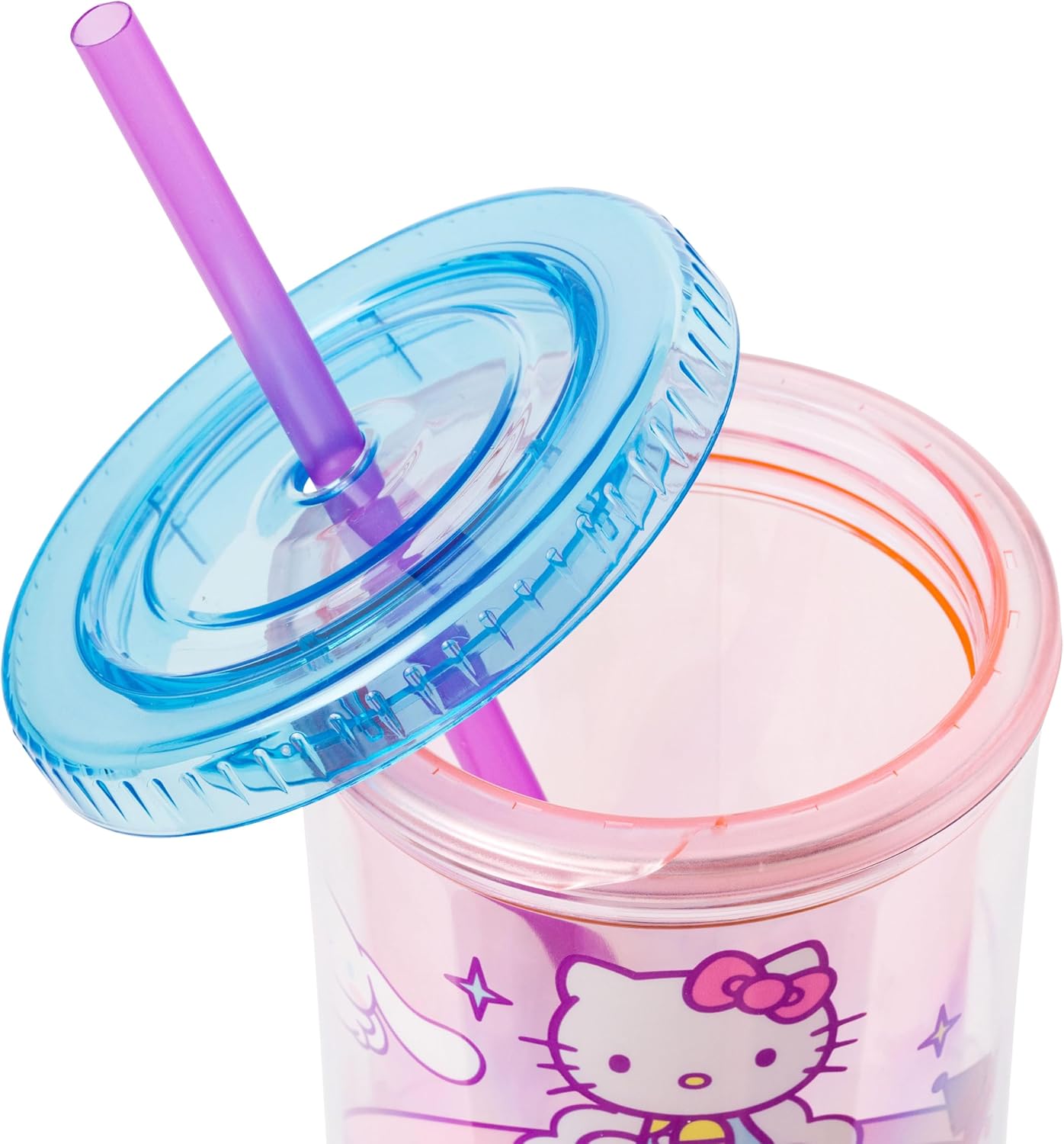 Silver Buffalo Sanrio Hello Kitty Milk Carton Pattern Plastic Boba Tumbler w Lid and Wide Straw, 24 Ounces