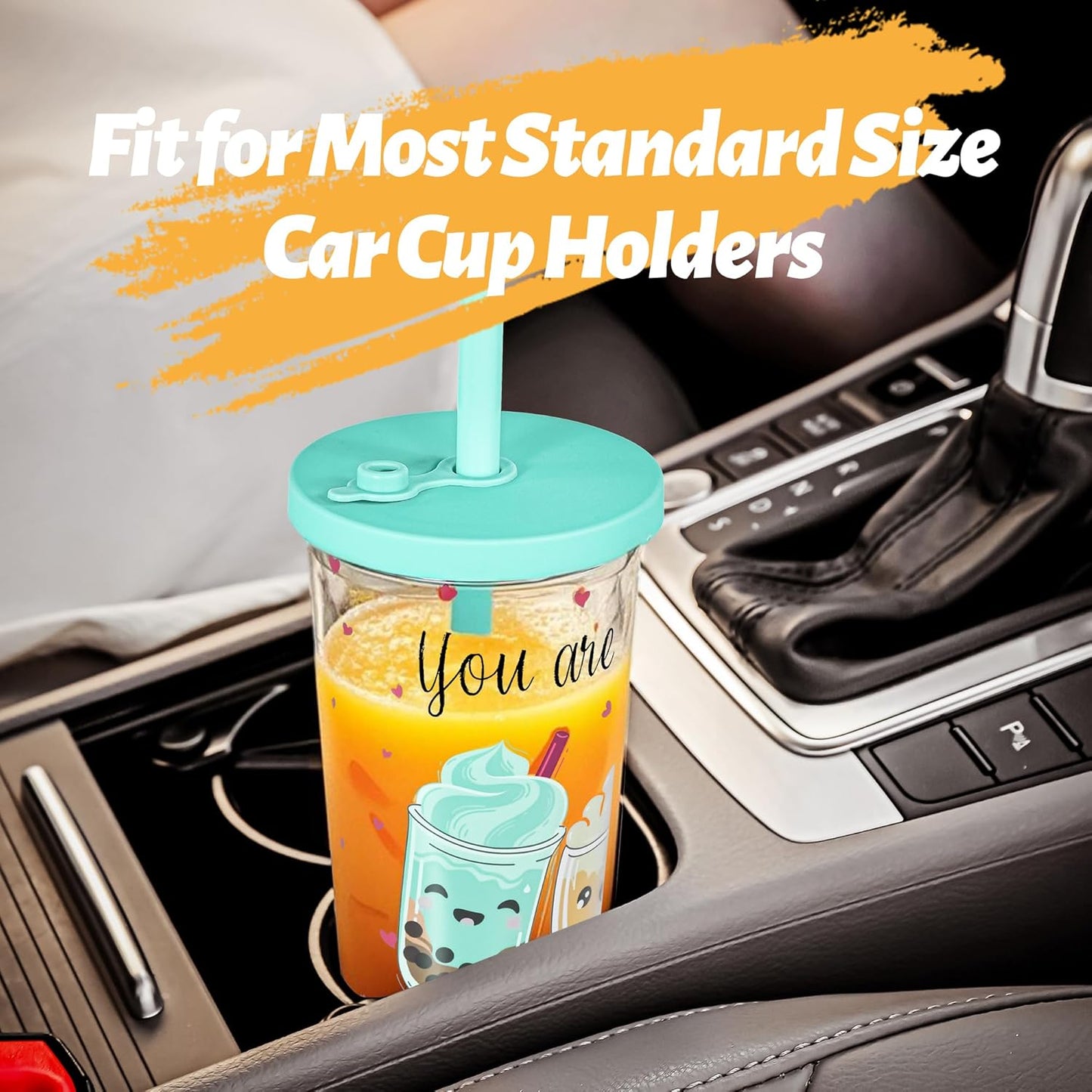 sweet grain Reuasble Boba Cup, 24 oz 100% Leak Proof and Double Wall Insulated Iced Coffee Tumbler with Reusable Plastic Straws and Straw Cleaner(Sky Blue)