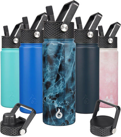 BJPKPK Insulated Water Bottles with Straw Lid, 40oz Stainless Steel Water Bottles with 3 Lids, BPA Free Leakproof Thermo, Tumblers, Cups for Sports, Gym- Midnight - Colors B