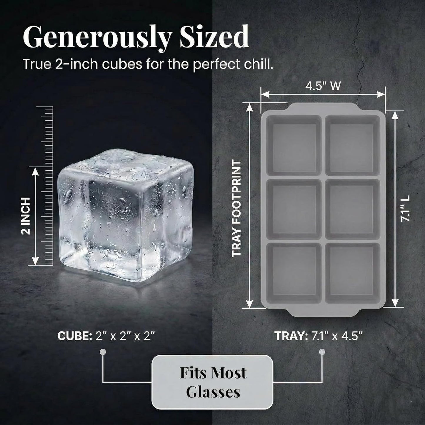 KitchFort Large Silicone Ice Cube Tray (2-Pack), Easy Release 2" Big Ice Cubes - Cocktail, Whiskey Ice Cubes Mold - Ice Trays for Freezer with Lid - Stackable Silicone Ice Tray - Black