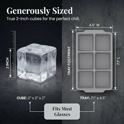 KitchFort Large Silicone Ice Cube Tray (2-Pack), Easy Release 2" Big Ice Cubes - Cocktail, Whiskey Ice Cubes Mold - Ice Trays for Freezer with Lid - Stackable Silicone Ice Tray - Black
