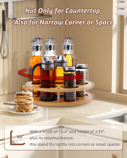 Rotating Wood Tumbler Organizer, 30 oz 40 oz Spinning Turnable Tumblers Holder, 360° Rotatable 7 Large Cups Bottle Tumbler Storage Display Stand, Rotate Syrup Organizer for Cabinet Countertop