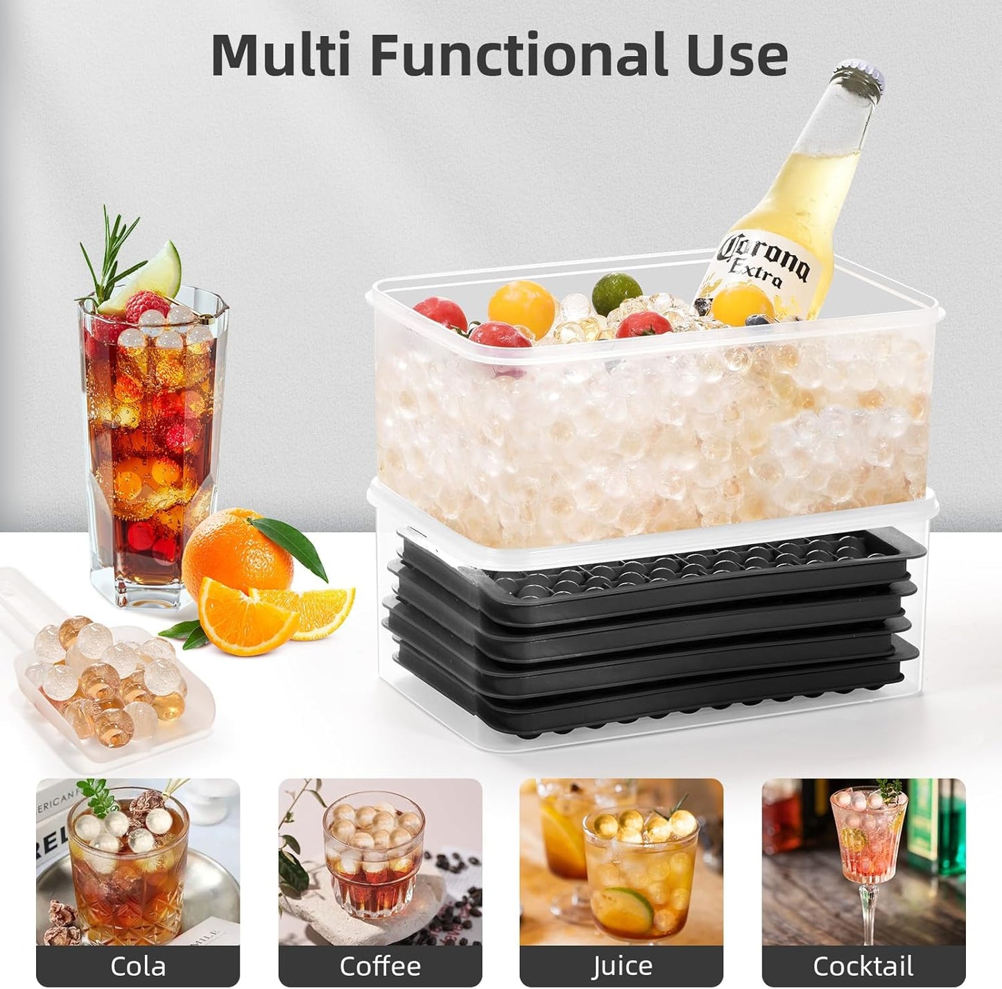 WIBIMEN Mini Ice Cube Trays, 0.55” Tiny Pebble Ice for Iced Coffee & Cocktails, Fast Chill, Easy Twist Release, Stackable with Lid & Storage Bin (4 Pack, Blue)