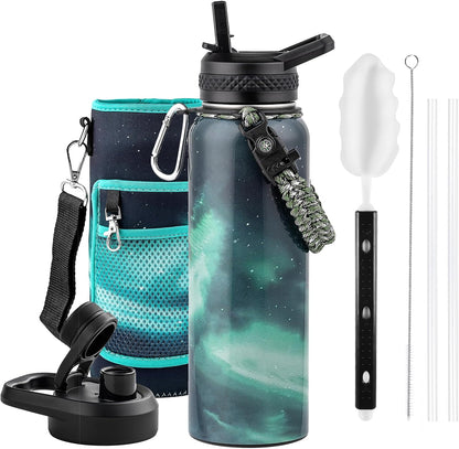 RAYMYLO One Gallon Water Bottle Insulated, Triple Walled Vacuum Stainless Steel (Cold for 48 Hrs), Leak Proof & Non-BPA, Large Water Flask Jug with Paracord Handle & Straw Spout Lids