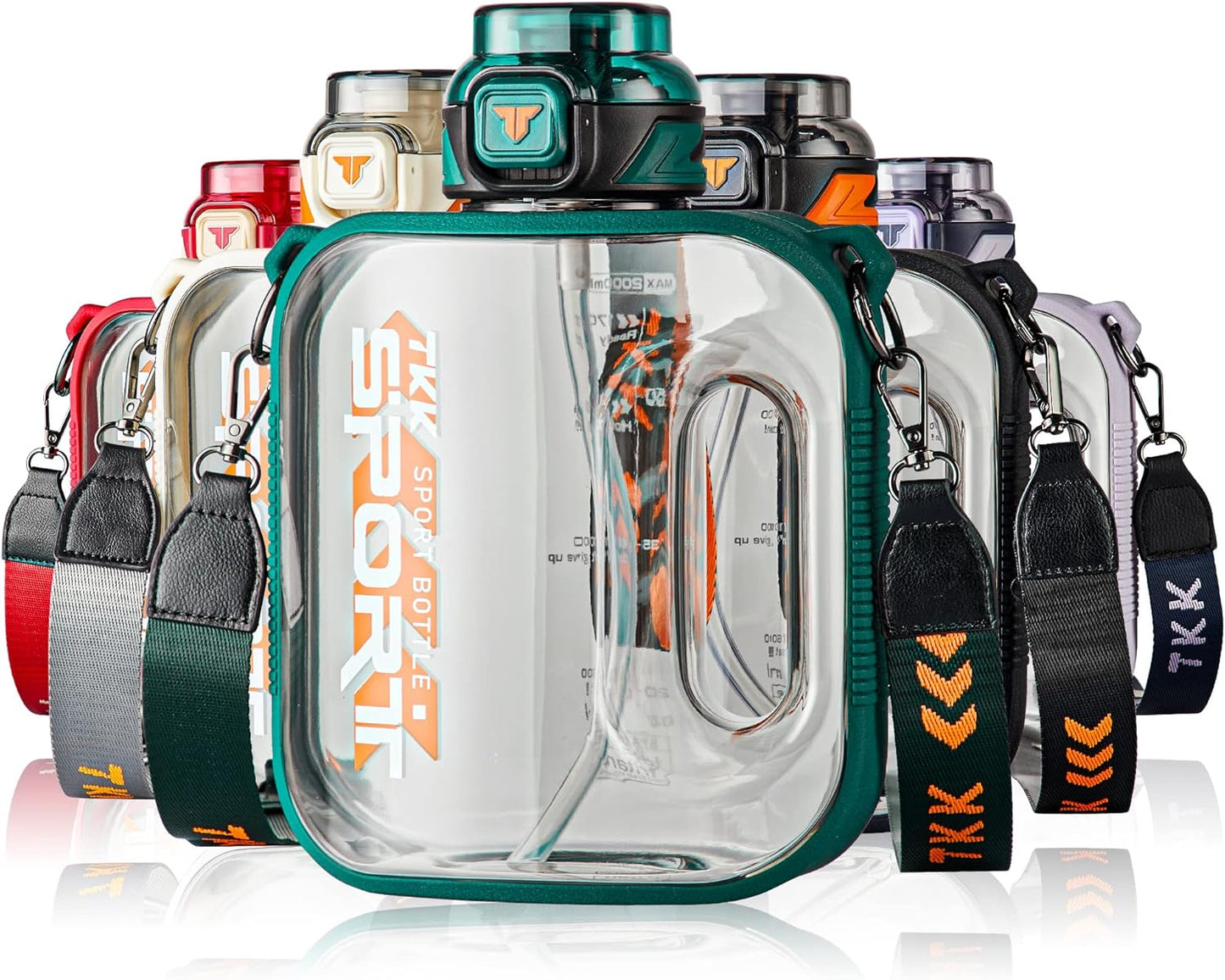 TKK Half Gallon Water Bottle Jug with Straw Large Capacity Plastic Water Bottle Dishwasher Safe 1/2 Gallon 50 Oz Water Bottle Jug BPA Free Tritan for Gym Yoga Travel Camping Outdoor