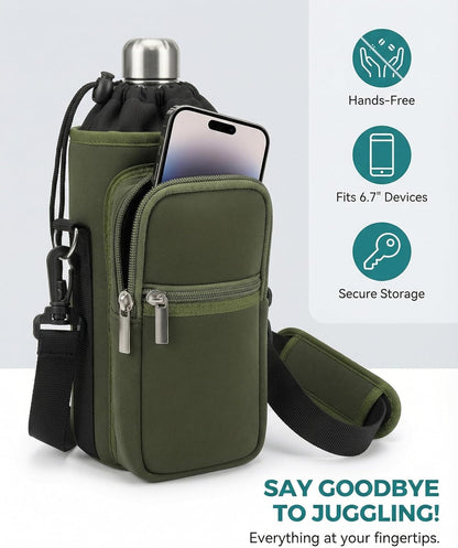 AUPET Water Bottle Sling Bag Sleeve Holder Carrier 25/32/40/64 oz,Insulated Crossbody Water Bottle Case Cover with Strap and Pockets for Men/Women Walking Hiking