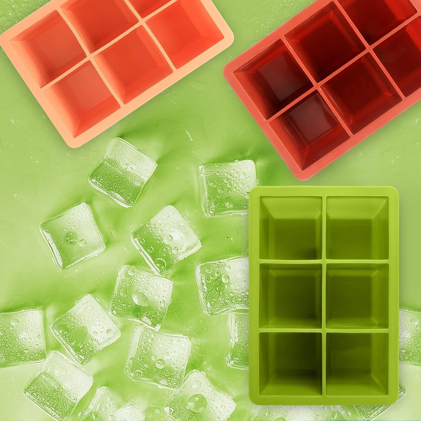 Excnorm Silicone Ice Cube Trays 3 Pack - Large Size Silicone Ice Cube Molds with Leak Proof Removable Lid Square Ice Cube Tray And BPA Free for Cocktail,Whiskey, Stackable Flexible Ice