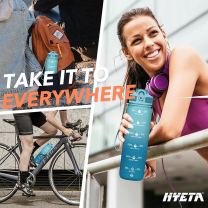 Hyeta 32oz Water Bottles with Straw - Stay Motivated and Hydrated with Convenient Times to Drink Markings, Durable, Leak-proof