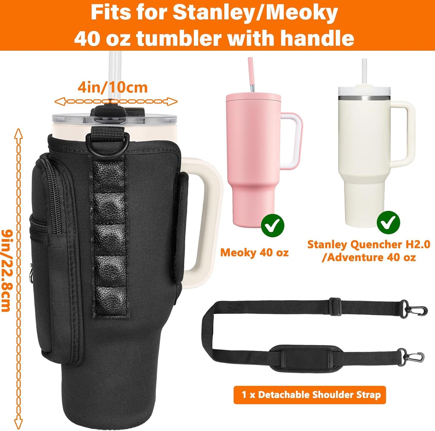 Magnetic Water Bottle Carrier Bag Compatible with Stanley/Meoky 40 oz Tumbler with Handle,Water Bottle Holder Pouch with Adjustable Shoulder Strap & Phone Pocket Fits for Stanley Cup Accessories