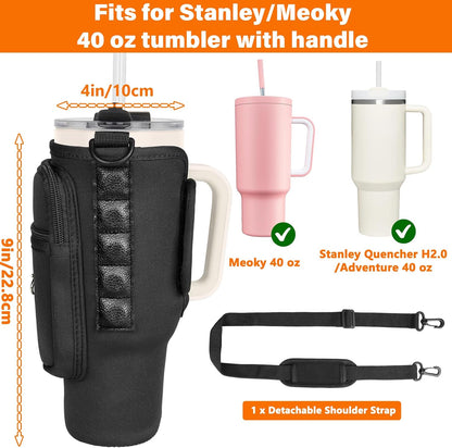 Magnetic Water Bottle Carrier Bag Compatible with Stanley/Meoky 40 oz Tumbler with Handle,Water Bottle Holder Pouch with Adjustable Shoulder Strap & Phone Pocket Fits for Stanley Cup Accessories