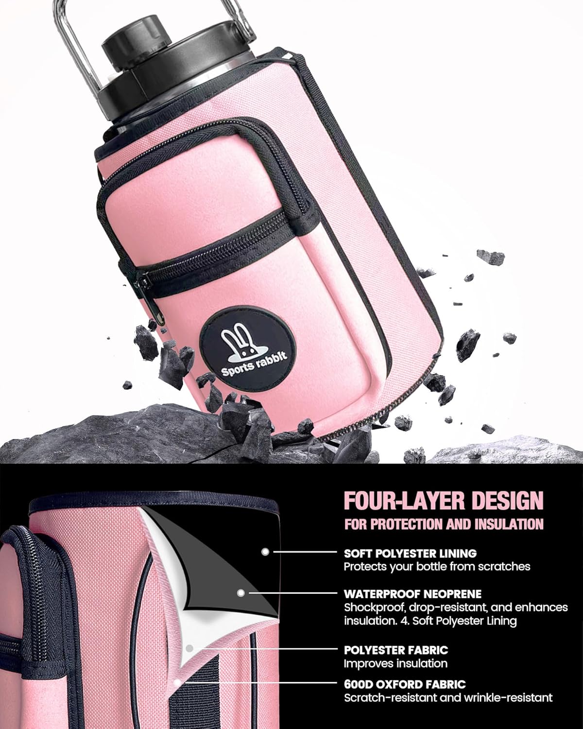 Sports rabbit Universal Water Bottle Holder – Durable Oxford & Neoprene Hybrid Design Compatible with Stanley 30/40oz Handled & 64/87oz Straight Tumblers, Adjustable Strap for Gym, Travel, Outdoors