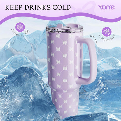 YOME 40oz Nurse Tumbler with Handle and Flip Straw | Stainless Steel Insulated Water Bottle | Keeps Drinks Cold | Dishwasher Safe | Cupholder Friendly | Gift Gym Travel Yoga