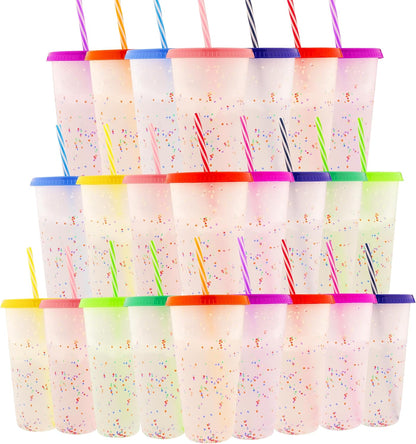 Color Changing Cups, 5 Pack 24oz Plastic Tumblers, Reusable Iced Coffee & Smoothie Cups with Lids and Straws for Parties and Travel