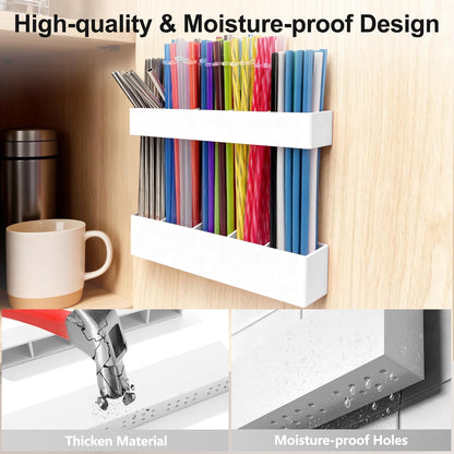 9.5” Large Acrylic Straw Holder for Cabinet Door, Reusable Adjustable Two-Part Straws Organizer with Ultra Sticky Adhesive Strips, 2026 Straw Storage for Kitchen Cupboard (Transparent)