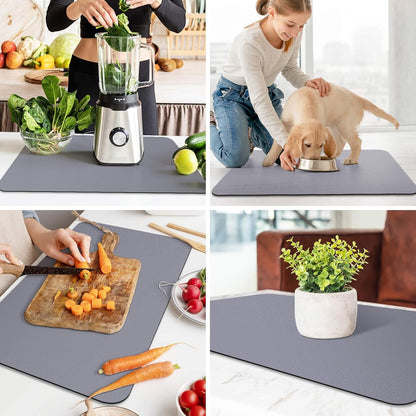 WISELIFE Dish Drying Mat Super Absorbent Drying Mat Large Dish Drying Mats for Kitchen Counter Easy Clean Dish Mat Kitchen Drying Mat15"x 18" Stylish Grey