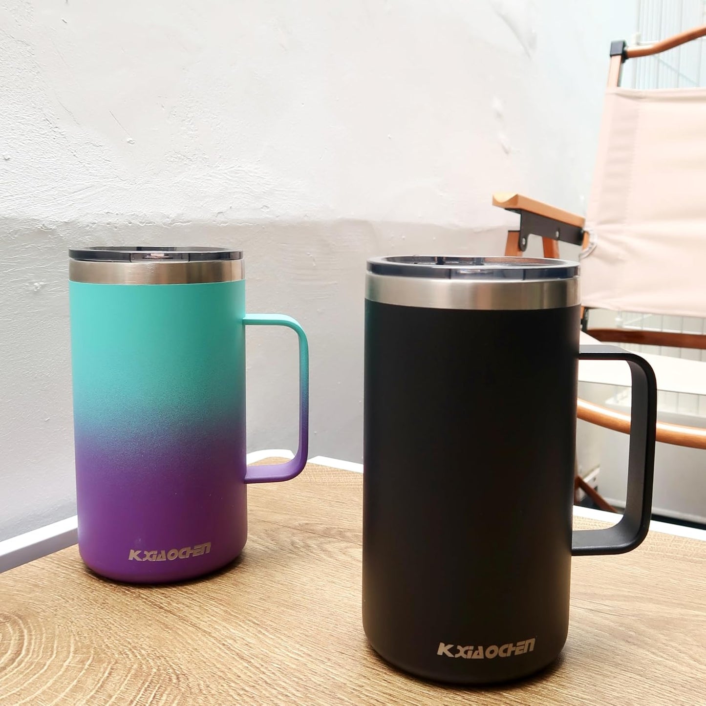 KXIAOCHEN 20oz Insulated Coffee Mug with Lid, Stainless Steel Coffee Cup, Double Wall Vacuum Coffee Tumbler with Handle, Premium Thermal Travel Coffee Mug (Navy Blue)