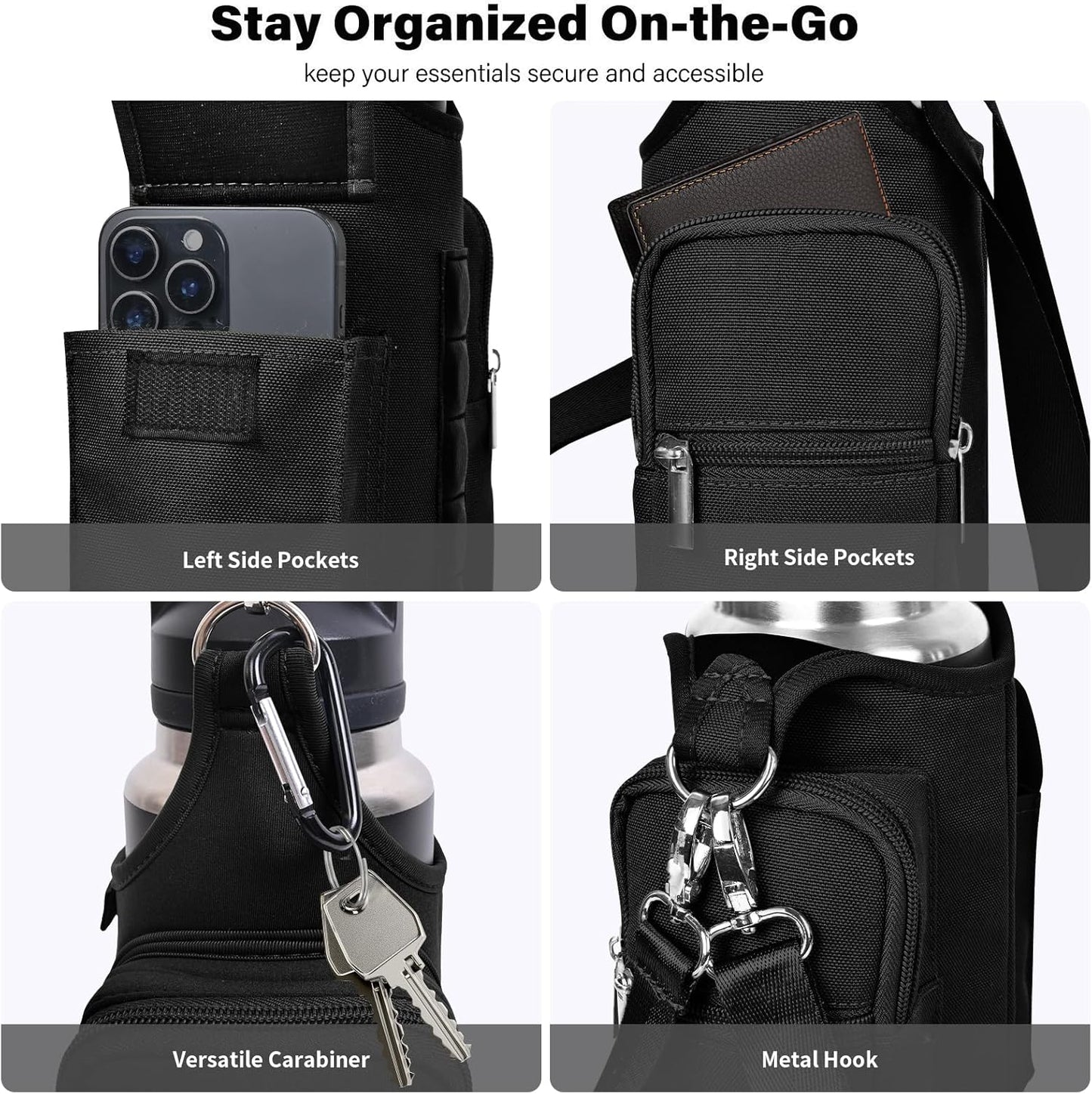 icolor Magnetic Gym Bag Water Bottle Carrier Holder with Phone Pockets & Shoulder Strap,Gym Magnetic Bag 5 Built-in Magnets Gym Accessories Organizer Sling Bottle Bag Pouch Sleeve